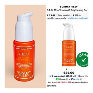 Sunday Riley C.E.O. 15% Vitamin C Brightening Serum 1 fl oz. MSRP$85
